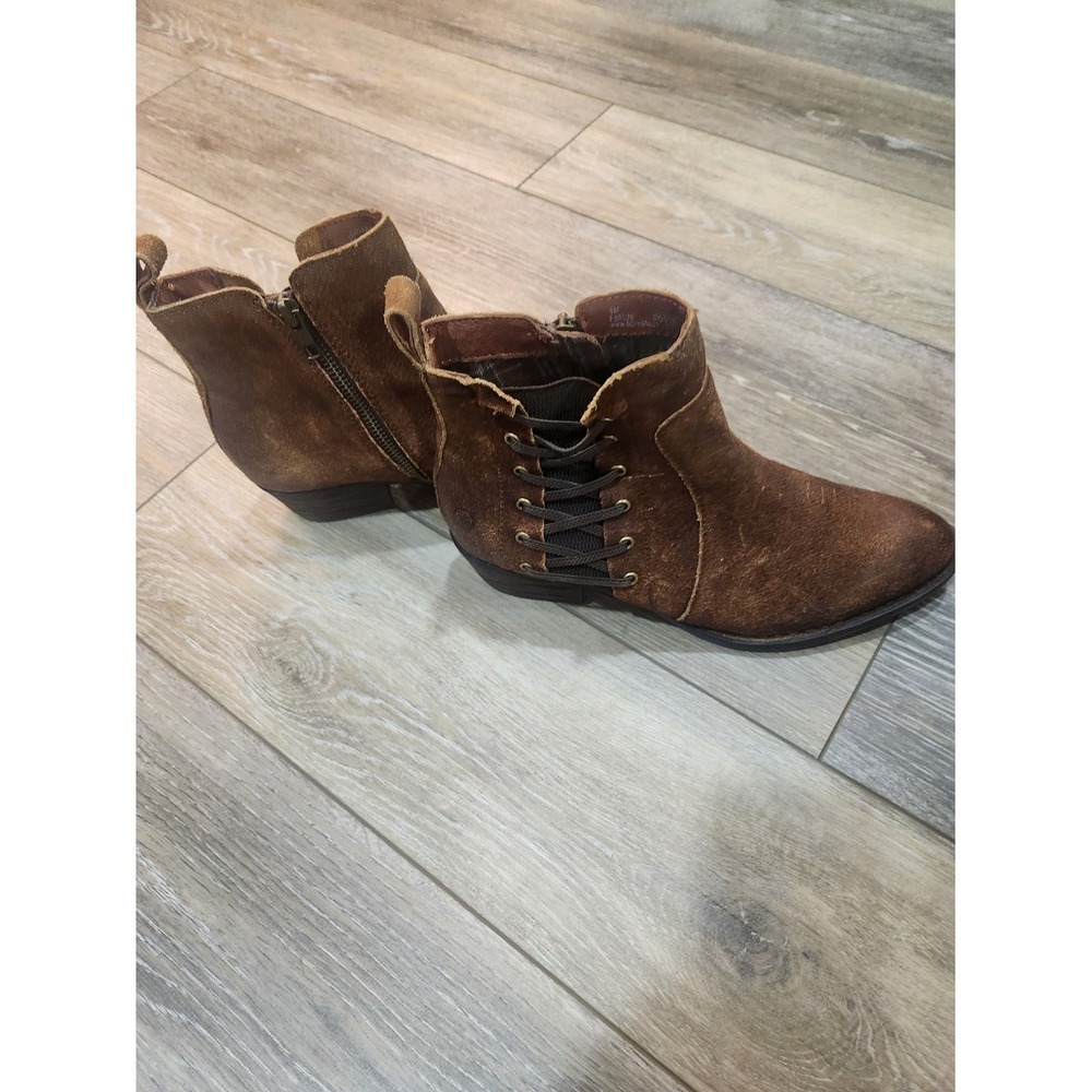 Born Brown Suede Lace-Up Ankle Booties with Side Zipper Size 8